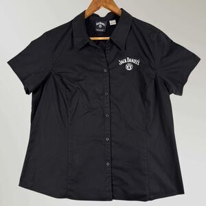 Jack Daniels Women’s Button Down Shirt Black Short Sleeve Embroidered Size XXL